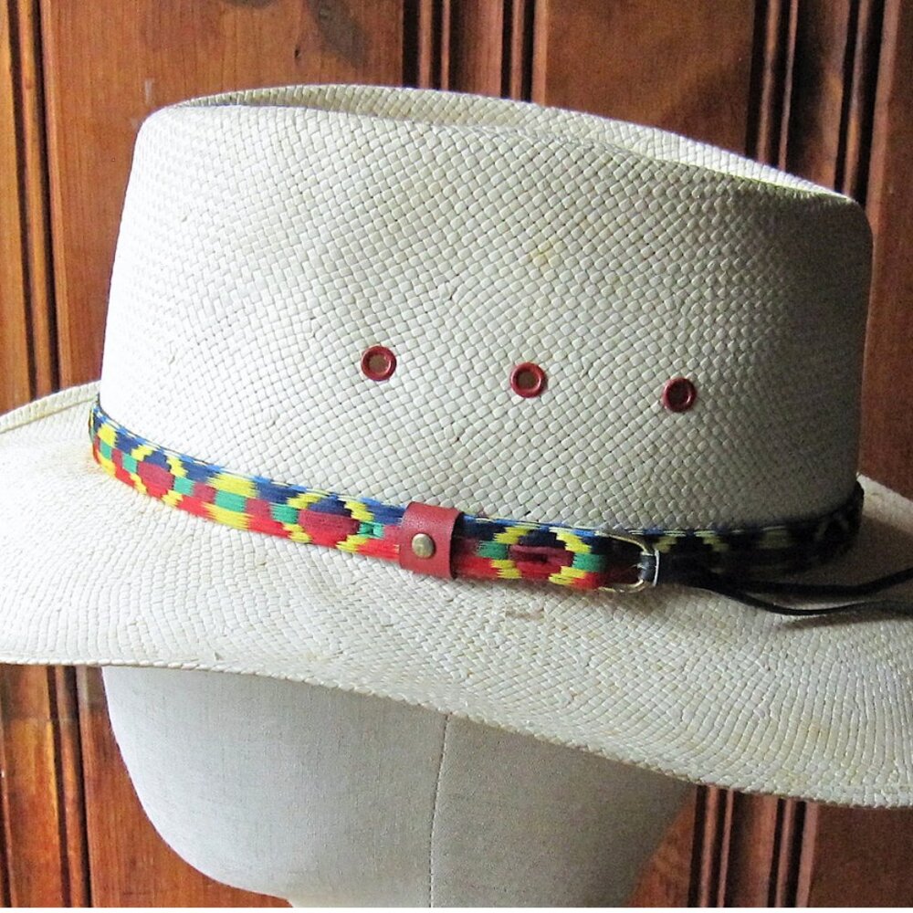 White Straw Hat - Vintage Men's Hat by Designer Collection Panama Cowboy Hat 22"
